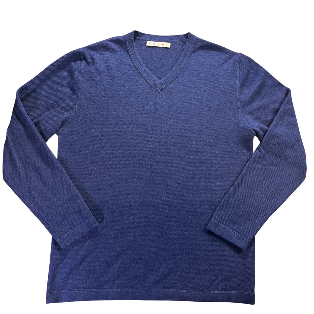 Kokun Blue V Neck Long‎ Sleeve Wool Cashmere Blend Sweater Top Women's Large